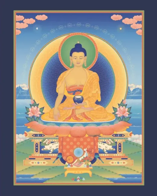 A colourful drawing of Buddha Shakyamuni
